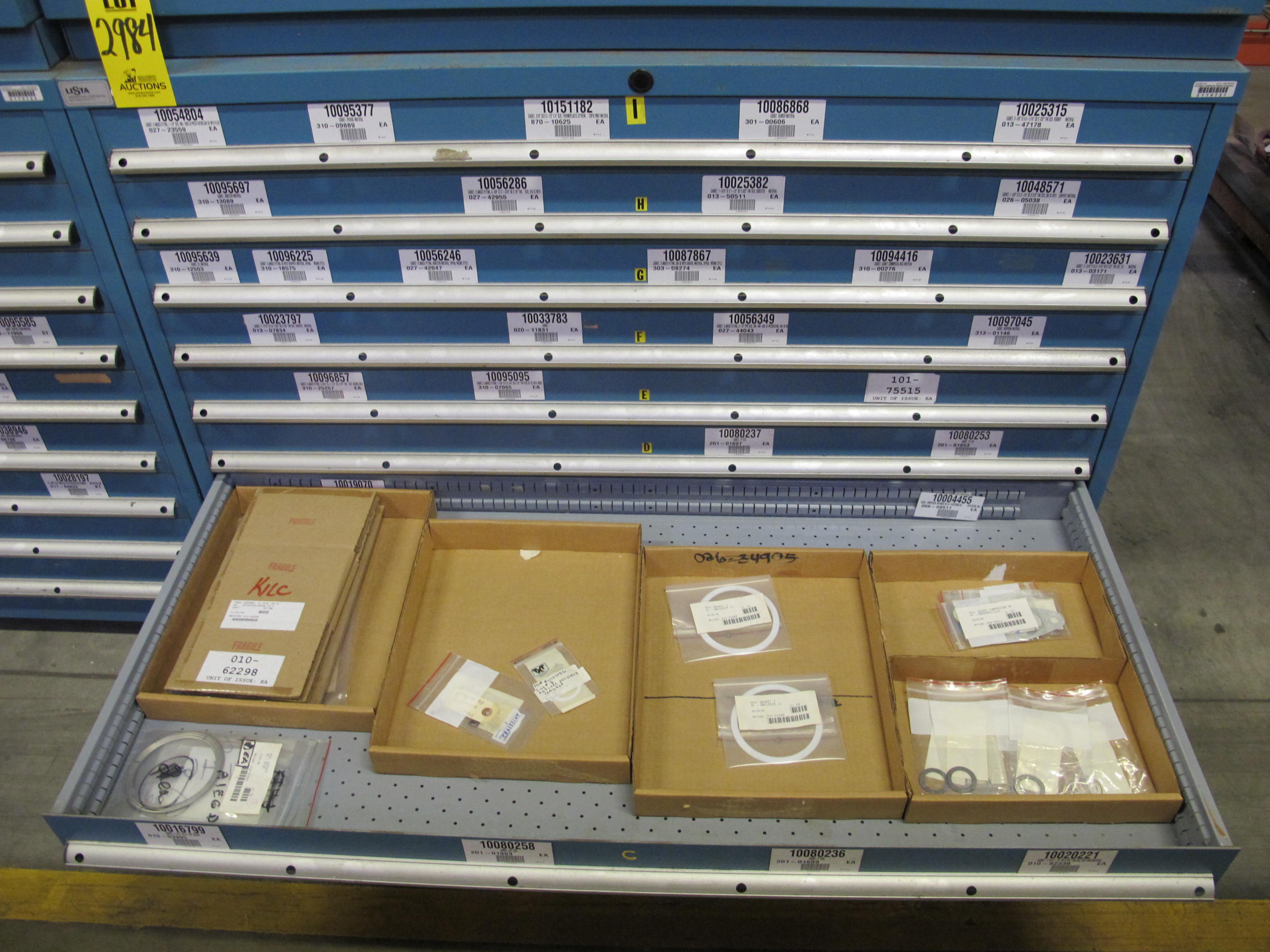 LISTA HEAVY DUTY 9-DRAWER PARTS CABINET W/ CONTENTS (W-50) LOADING & HANDLING FEE $25-